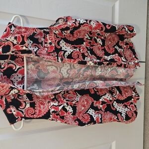 Van Heusen Red and Black Asymmetrical Tie Front Blouse